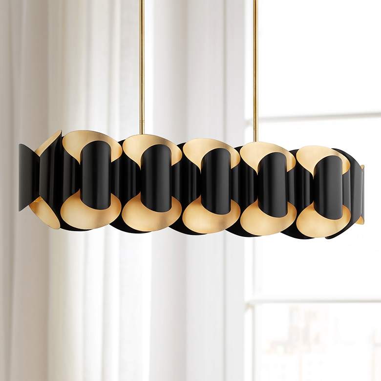 Image 1 Hudson Valley Banks 46"W Gold Leaf and Black Island Pendant