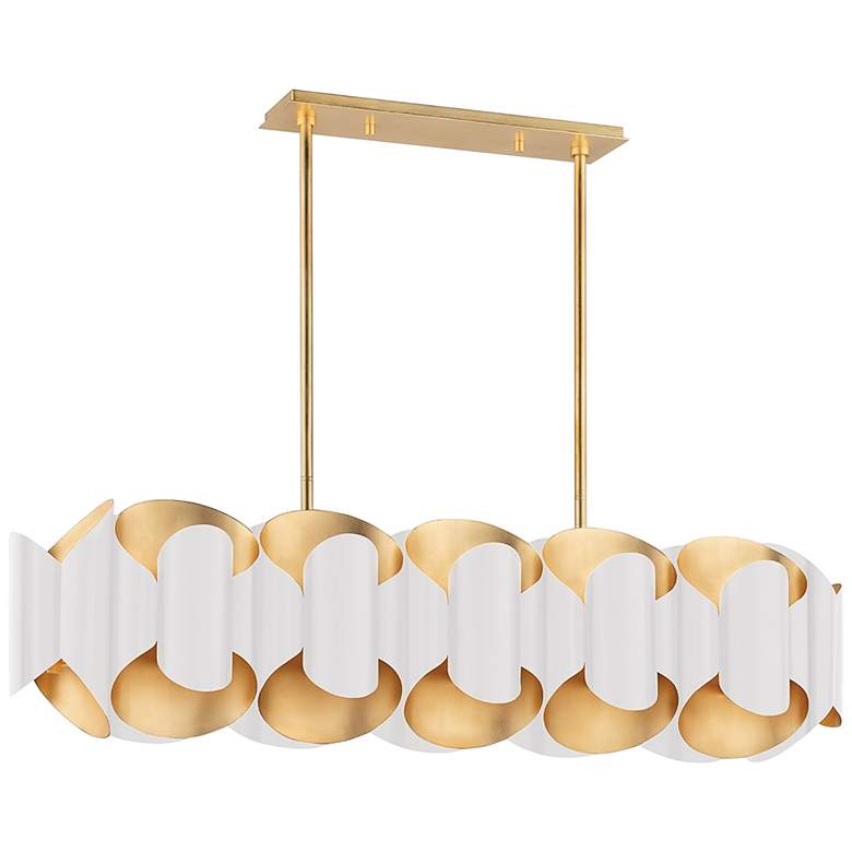 Image 2 Hudson Valley Banks 46"W Gold Leaf and White Island Pendant