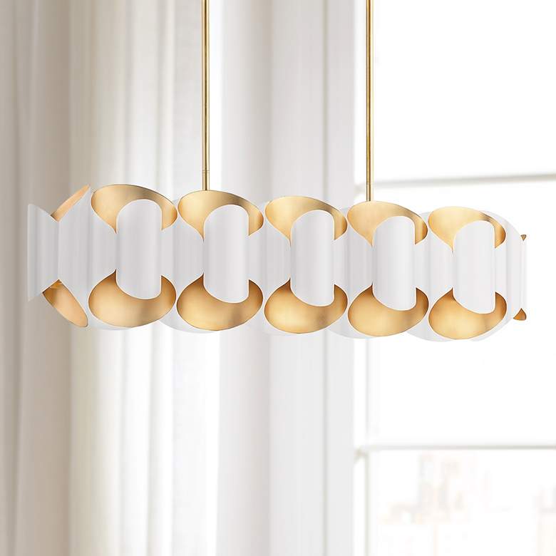 Image 1 Hudson Valley Banks 46"W Gold Leaf and White Island Pendant