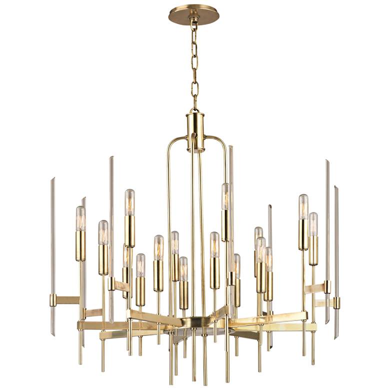 Image 2 Hudson Valley Bari 30 inch Wide Aged Brass Glass Chandelier