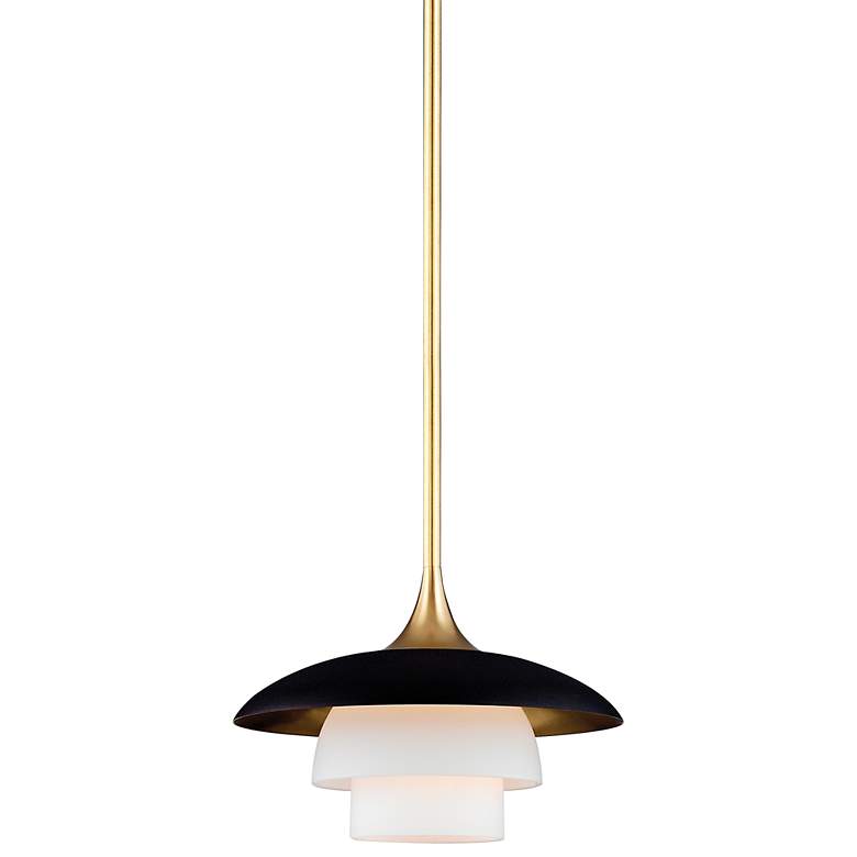 Image 2 Hudson Valley Barron 8" Wide Modern Aged Brass and Black Mini-Pendant