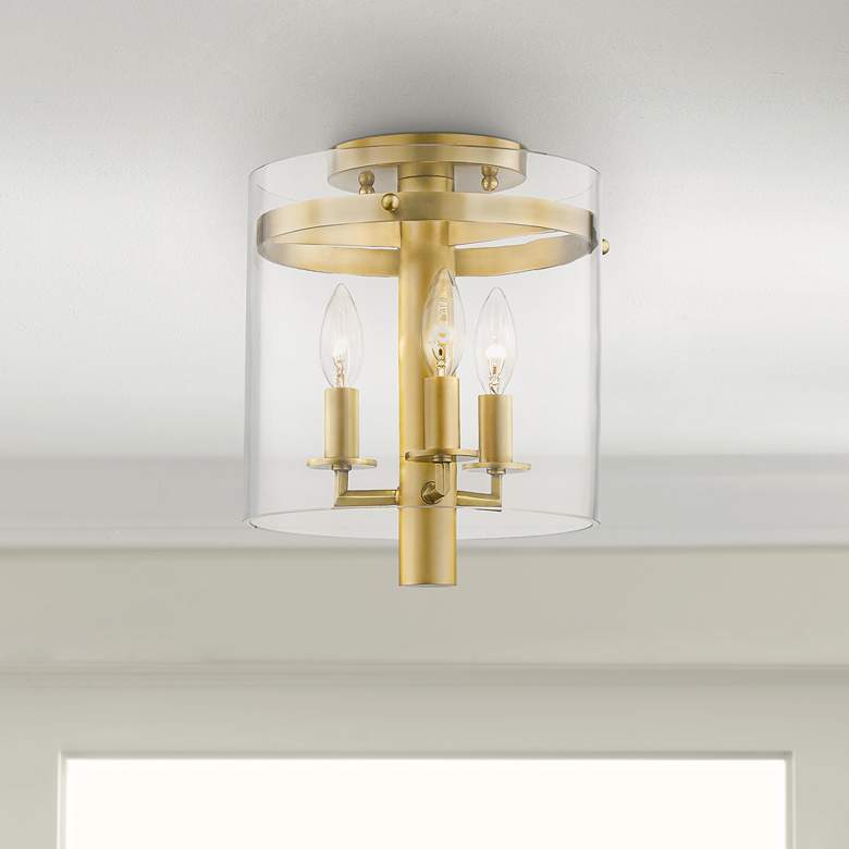 Image 1 Hudson Valley Baxter 10 inchW Aged Brass 3-Light Ceiling Light