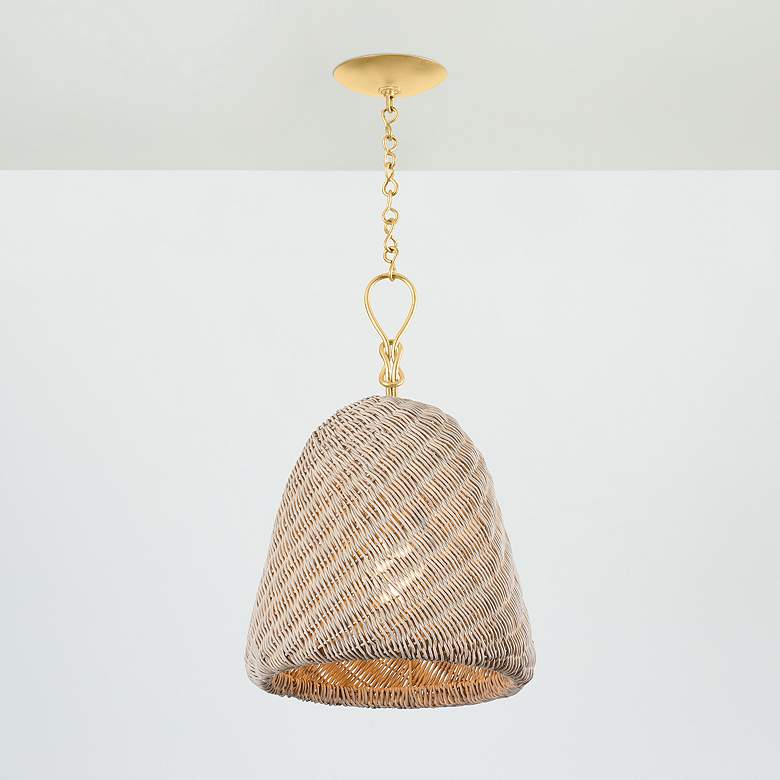 Image 5 Hudson Valley Becki Owens Reina 14" Gold and Natural Rattan Pendant more views