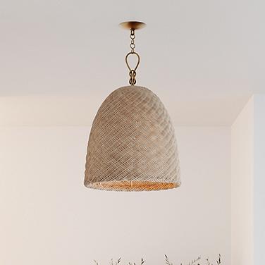 Hudson Valley Becki Owens Reina 21" Gold and Natural Rattan Pendant