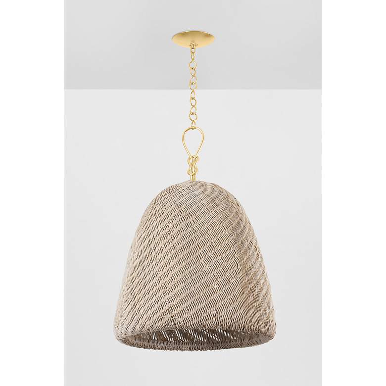 Image 3 Hudson Valley Becki Owens Reina 21" Gold and Natural Rattan Pendant more views