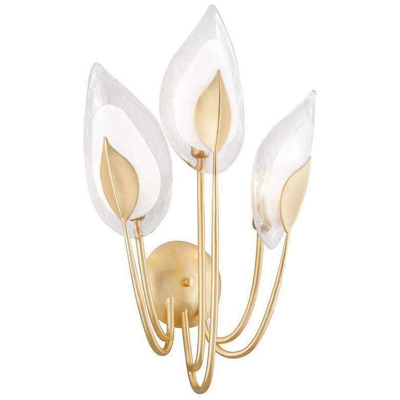 Image 1 Hudson Valley Blossom 26 1/2"H Gold Leaf 3-Light Wall Sconce