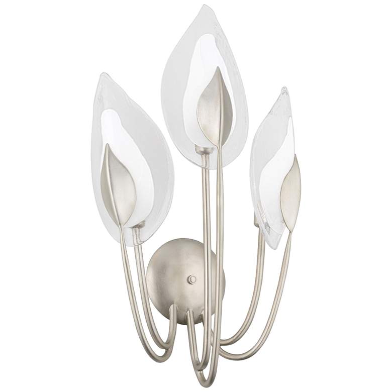 Image 1 Hudson Valley Blossom 26 1/2 inchH Silver Leaf 3-Light Sconce