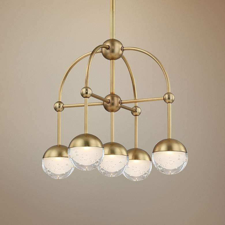 Image 1 Hudson Valley Boca 15 3/4 inch Wide Aged Brass 5-LED Chandelier