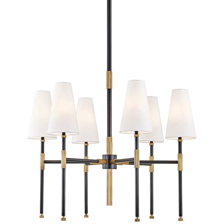 Image 2 Hudson Valley Bowery 28"W Aged Old Bronze 6-Light Chandelier