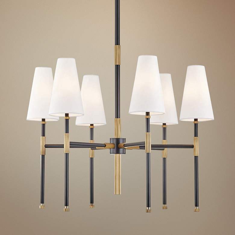 Image 1 Hudson Valley Bowery 28"W Aged Old Bronze 6-Light Chandelier