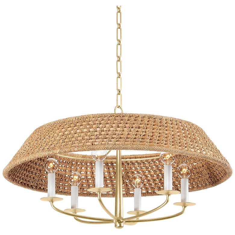 Image 1 Hudson Valley Bradley 30" Wide Vintage Gold Leaf 6 Light Chandelier