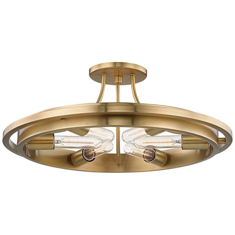 Image 1 Hudson Valley Chambers 21"W Aged Brass 6-Light Ceiling Light