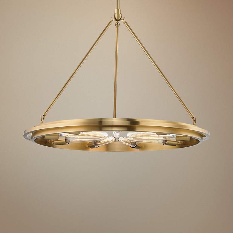 Image 1 Hudson Valley Chambers 32" Wide Aged Brass 9-Light Pendant