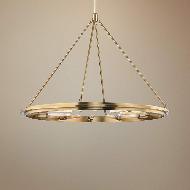 Image 1 Hudson Valley Chambers 45 inch Wide Aged Brass 12-Light Pendant