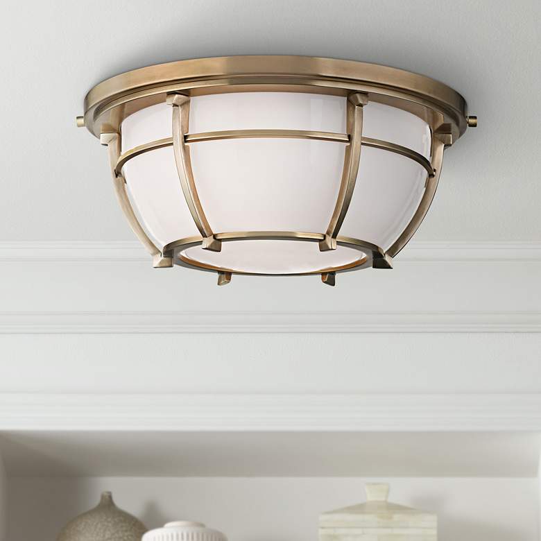 Image 1 Hudson Valley Conrad 11 3/4 inchW Aged Brass Ceiling Light