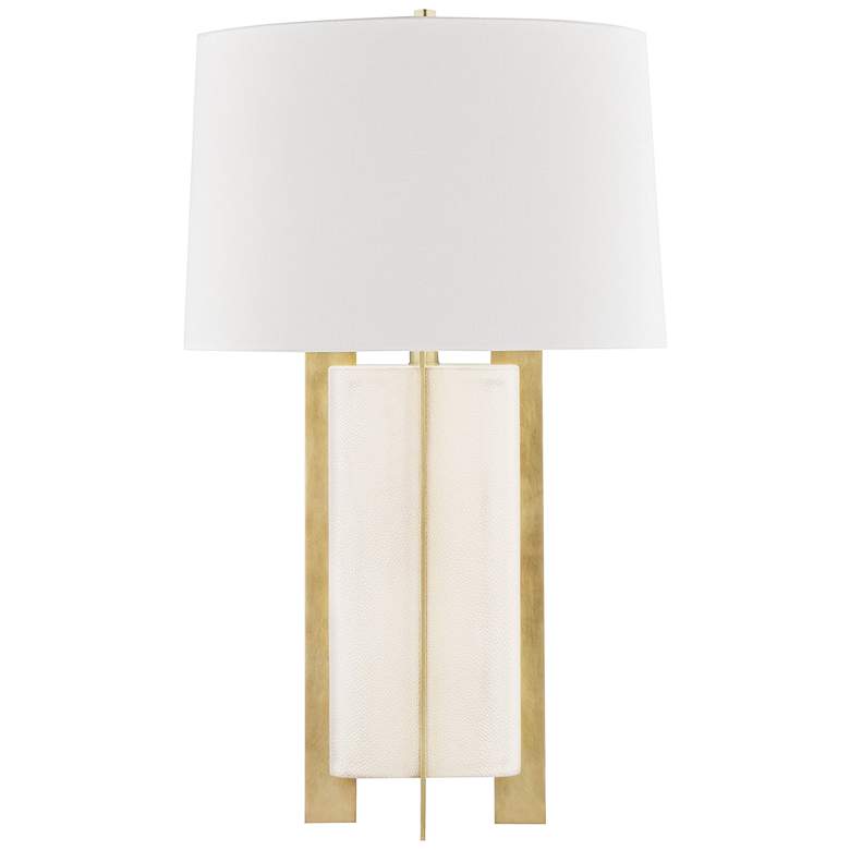Image 1 Hudson Valley Coram Aged Brass and Cream Shagreen Table Lamp