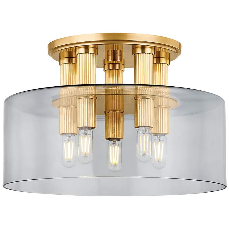 Image 1 Hudson Valley Crystler 15" 5 Lt. Aged Brass Flush Mount