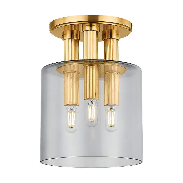 Image 1 Hudson Valley Crystler 8.5" 3 Lt. Aged Brass Flush Mount