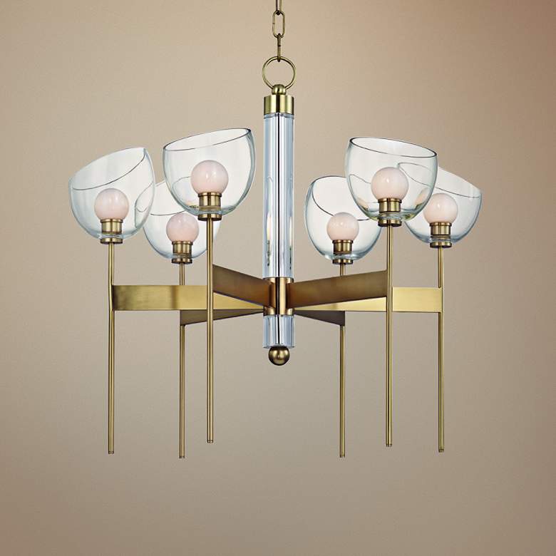 Image 1 Hudson Valley Davis 26 1/2 inch Wide Aged Brass 6-LED Chandelier