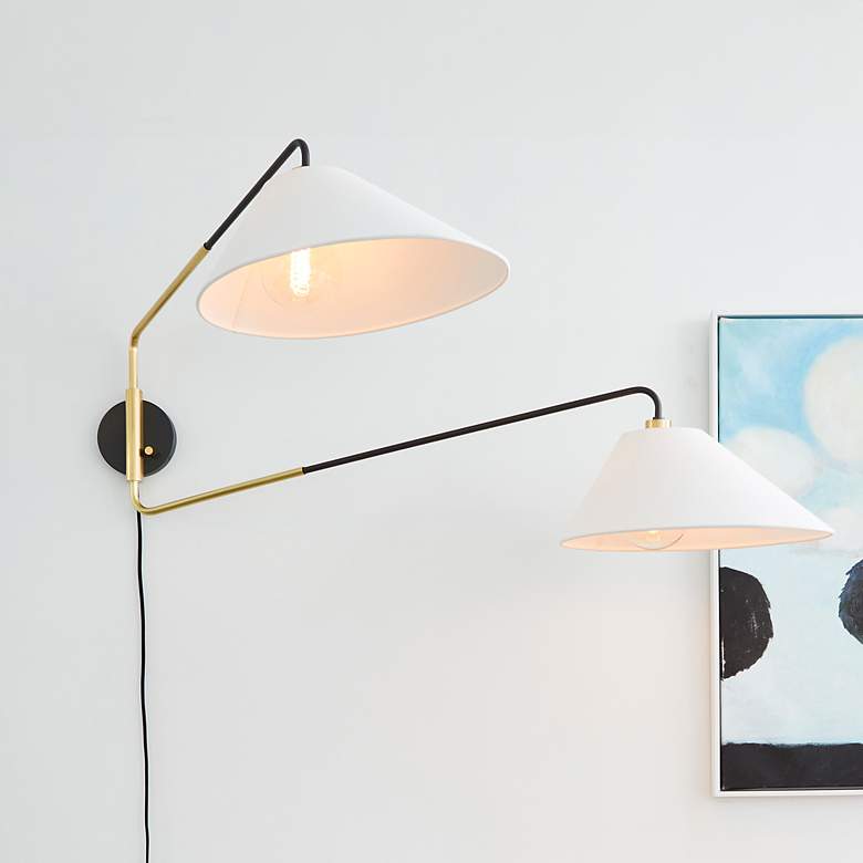 Image 2 Hudson Valley Duo 15" Mid-Century Modern 2-Light Plug-In Wall Sconce