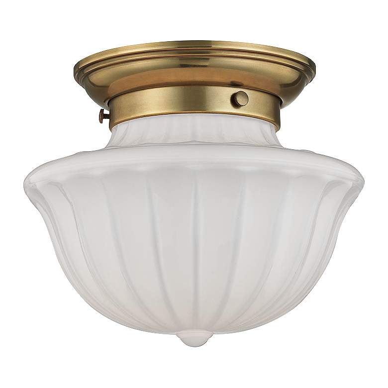 Image 2 Hudson Valley Dutchess 9" Wide Aged Brass Schoolhouse Ceiling Light
