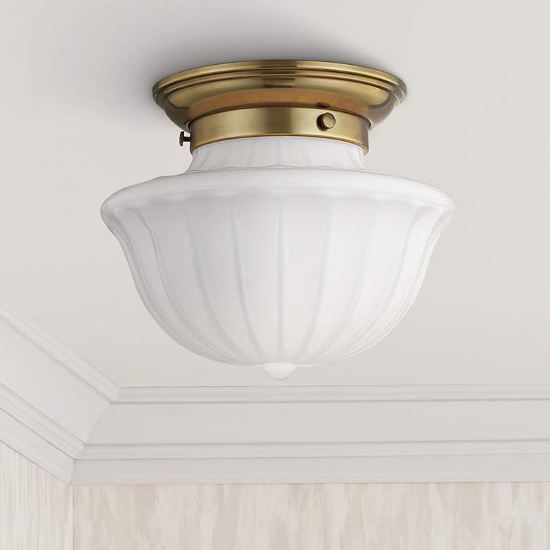 Image 1 Hudson Valley Dutchess 9" Wide Aged Brass Schoolhouse Ceiling Light