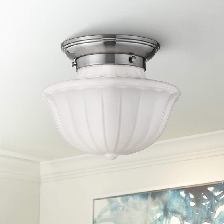 Image 1 Hudson Valley Dutchess 9" Wide Satin Nickel Ceiling Light