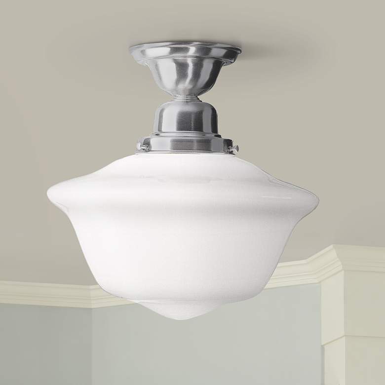 Image 1 Hudson Valley Edison Satin Nickel Schoolhouse Ceiling Light