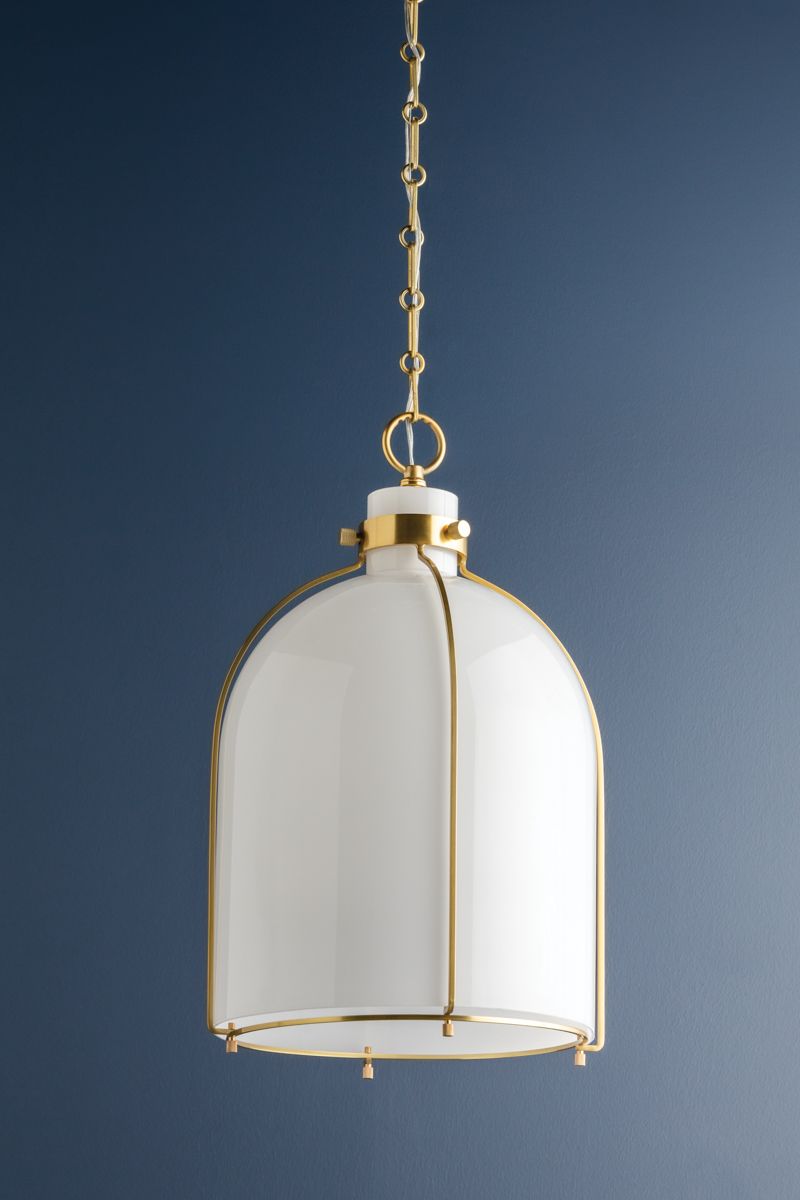Hudson Valley Eldridge 14" Wide Aged Brass and Glass Pendant