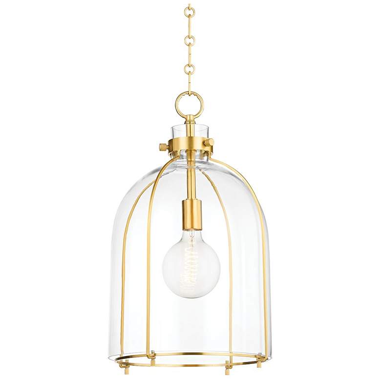 Image 1 Hudson Valley Eldridge 14 inch Wide Brass and Glass Cage Pendant Light
