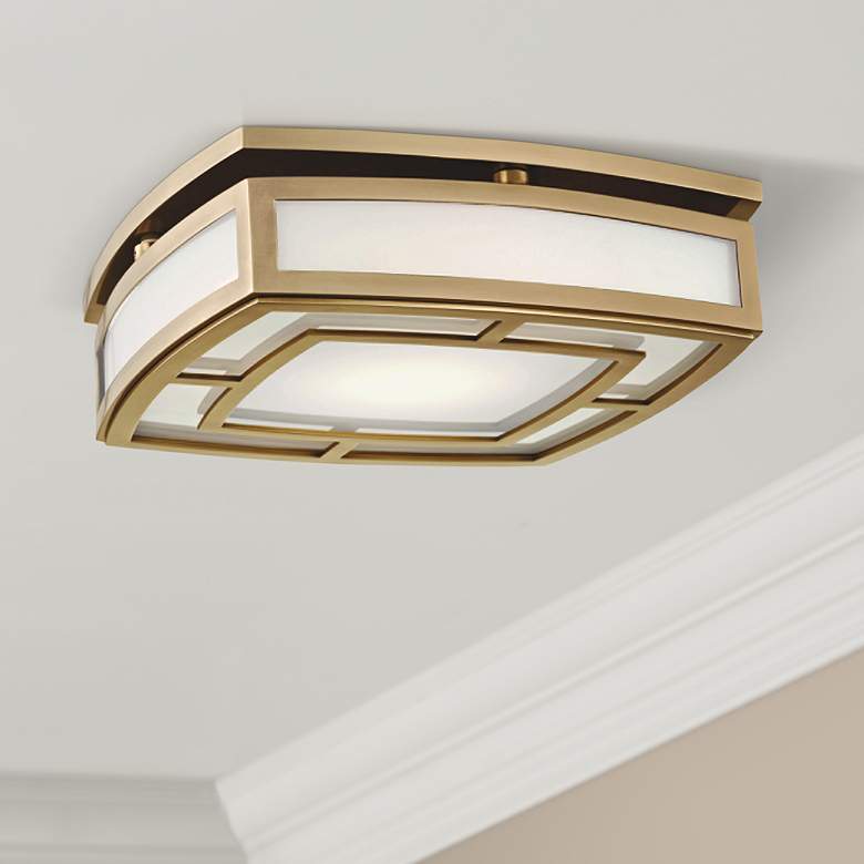 Image 1 Hudson Valley Elmore 12 3/4"W Aged Brass LED Ceiling Light