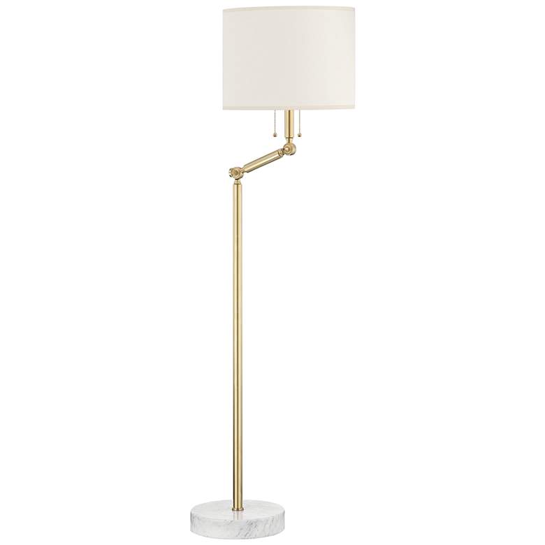 Image 2 Hudson Valley Essex Adjustable Height Aged Brass Swing Arm Floor Lamp