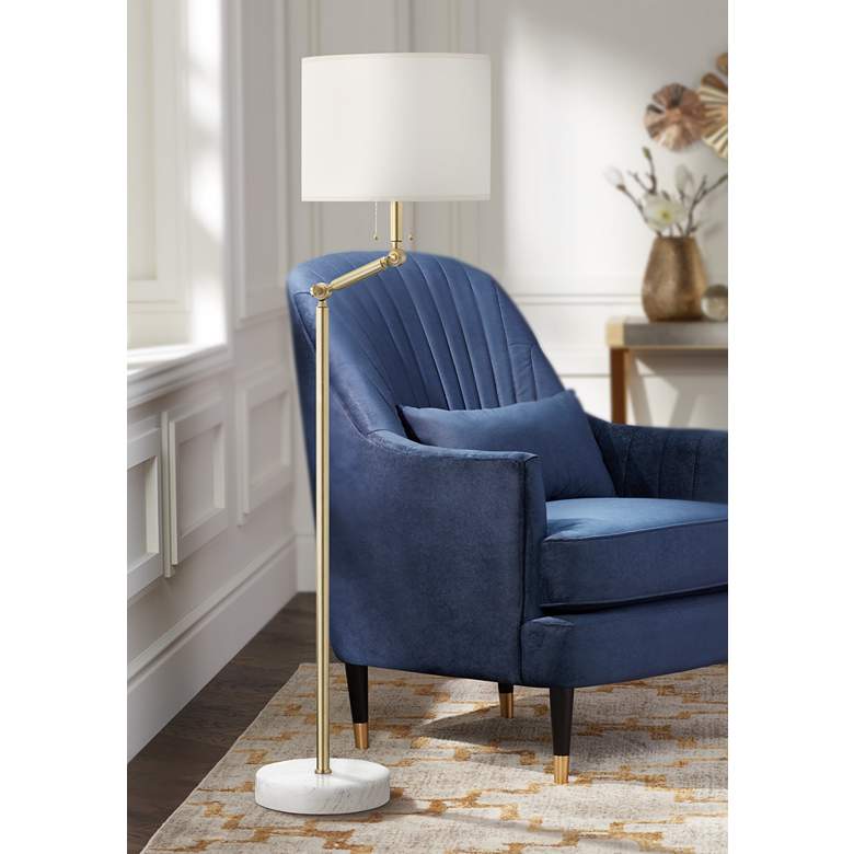 Image 1 Hudson Valley Essex Adjustable Height Aged Brass Swing Arm Floor Lamp