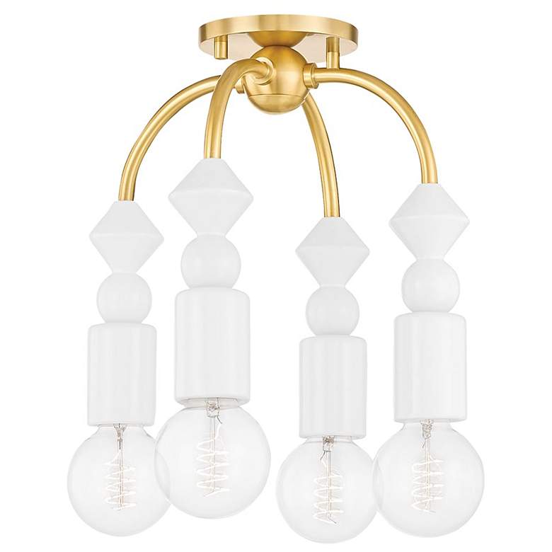 Image 1 Hudson Valley Flora 12" Wide 4-Light Aged Brass Ceiling Light