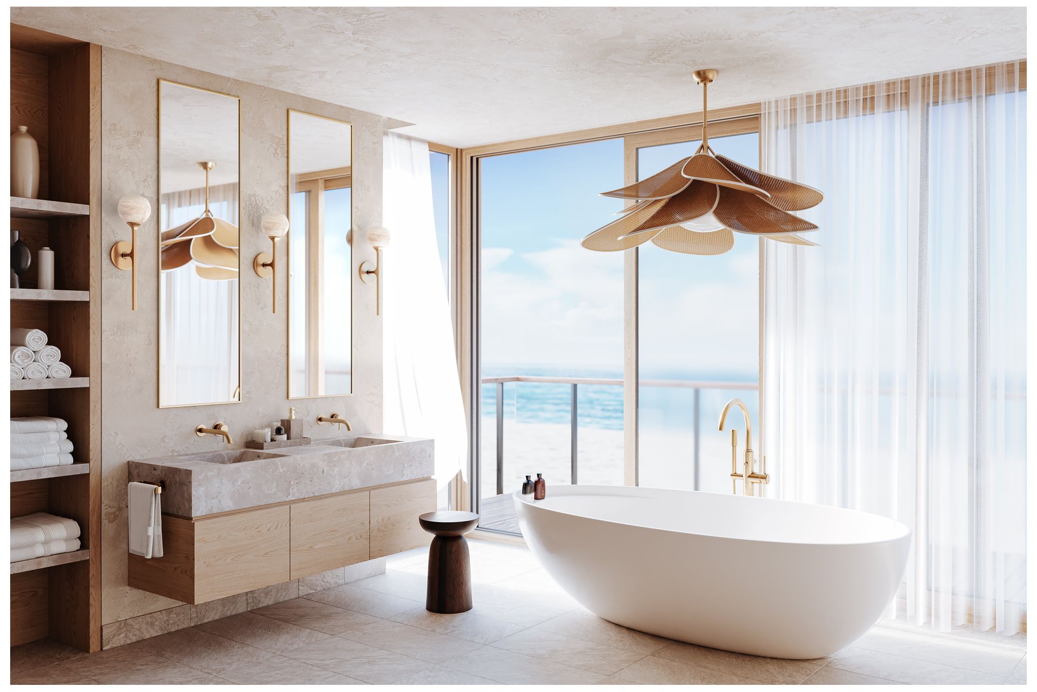 Image 5 Hudson Valley Florina 44"W Aged Brass Rattan Pendant Light more views