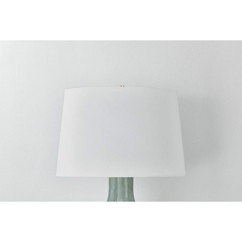 Image 2 Hudson Valley Galloway 18" 1 Lt. Aged Brass/Ceramic Moss Ivory Table L more views