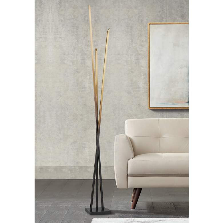 Image 1 Hudson Valley Gansevoort 78" High Gradient Brass Modern LED Floor Lamp