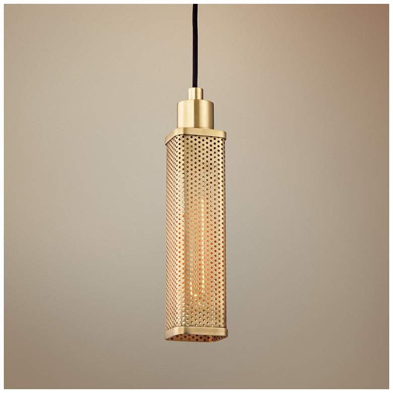 Image 1 Hudson Valley Gibbs 2 3/4" Wide Aged Brass Mini Pendant