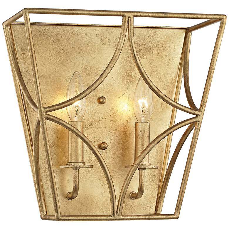 Image 1 Hudson Valley Green Point 12"H Gold Leaf 2-Light Wall Sconce