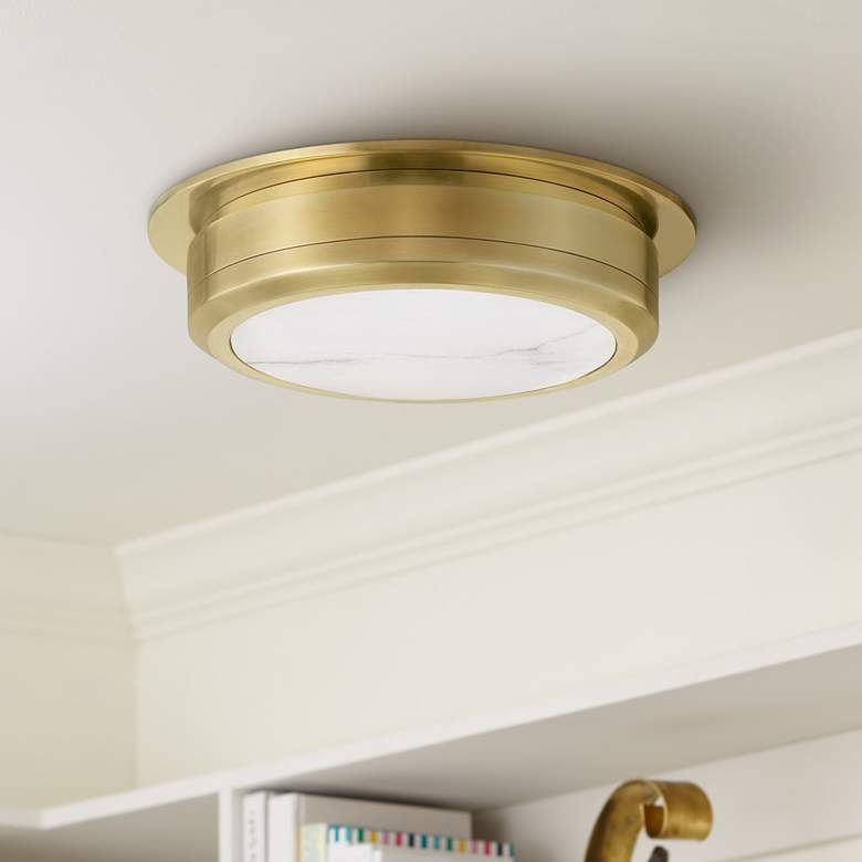Image 1 Hudson Valley Greenport 14"W Aged Brass LED Ceiling Light
