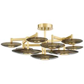 Image1 of Hudson Valley Griston 44" Wide Aged Brass 9 Light LED Semi Flush