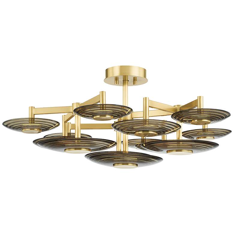 Image 1 Hudson Valley Griston 44" Wide Aged Brass 9 Light LED Semi Flush