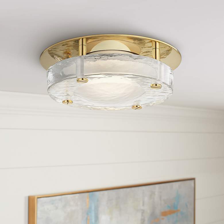 Image 1 Hudson Valley Heath 8 1/4" Wide Aged Brass LED Ceiling Light