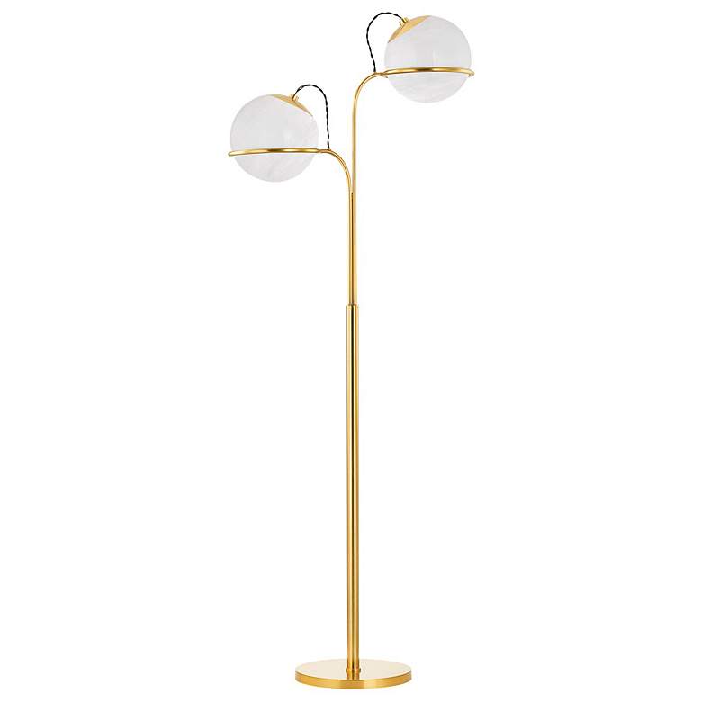 Image 1 Hudson Valley Hingham 68" High Aged Brass White Globes Floor Lamp