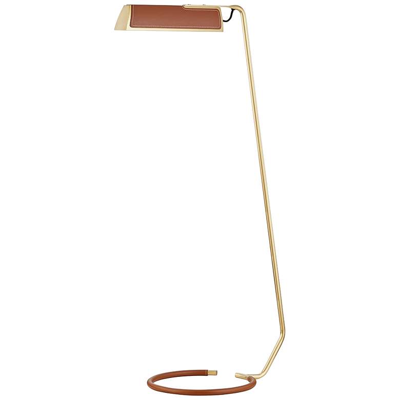 Image 1 Hudson Valley Holtsville 45 inch Brass and Saddle Leather LED Floor Lamp