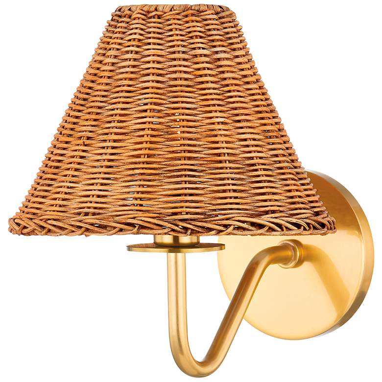 Image 2 Hudson Valley Issa 10" High Aged Brass and Rattan Wall Sconce
