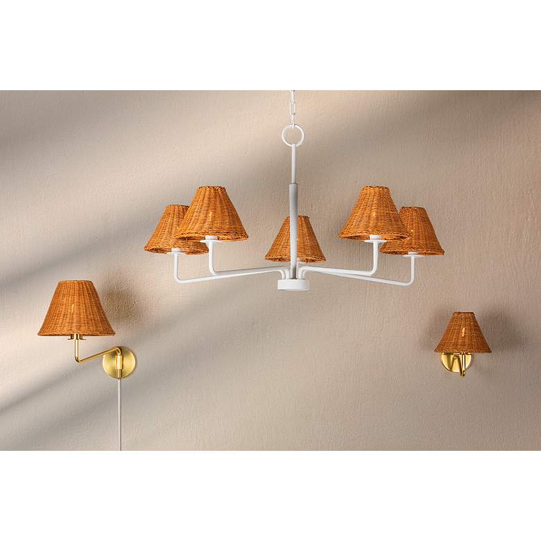 Image 5 Hudson Valley Issa 10" High Aged Brass and Rattan Wall Sconce more views