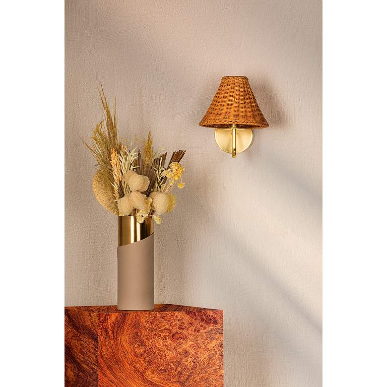 Image 6 Hudson Valley Issa 10" High Aged Brass and Rattan Wall Sconce more views