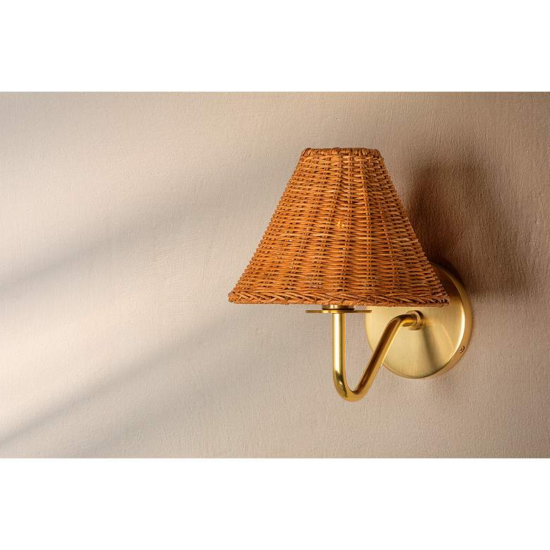 Image 7 Hudson Valley Issa 10" High Aged Brass and Rattan Wall Sconce more views