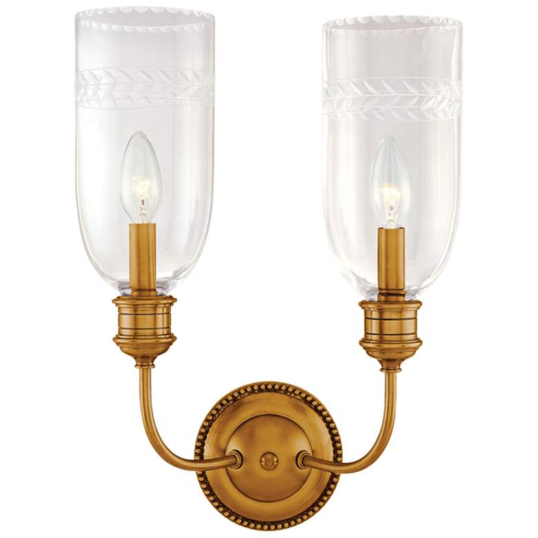 Image 1 Hudson Valley Lafayette 12.5 inch Wide Aged Brass 2 Light Wall Sconce